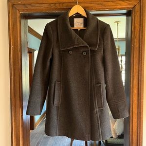 Charcoal gray women wool coat - short - double breasted